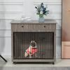 Dog Crate Furniture, Wooden Dog House, Decorative Dog Kennel with Drawer, Indoor Pet Crate End Table for Small Dog, Steel-Tube Dog Cage, Chew-Proof, G